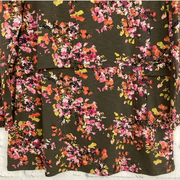 J. Jill Floral Watercolor Layered Tunic Top Size S Long Sleeve Cotton Blend WT53 - Picture 7 of 10